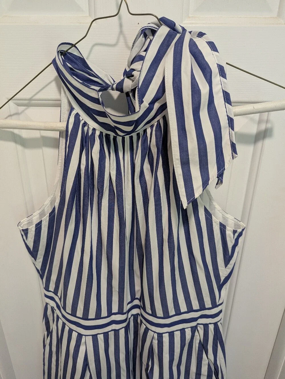 J.Crew Blue & White Striped Tie Neck Halter Jumpsuit | Size 6